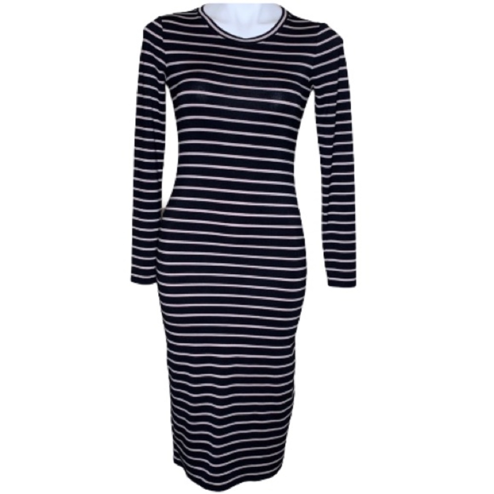 Forever 21 Black and Tan Striped Long Sleeve Dress